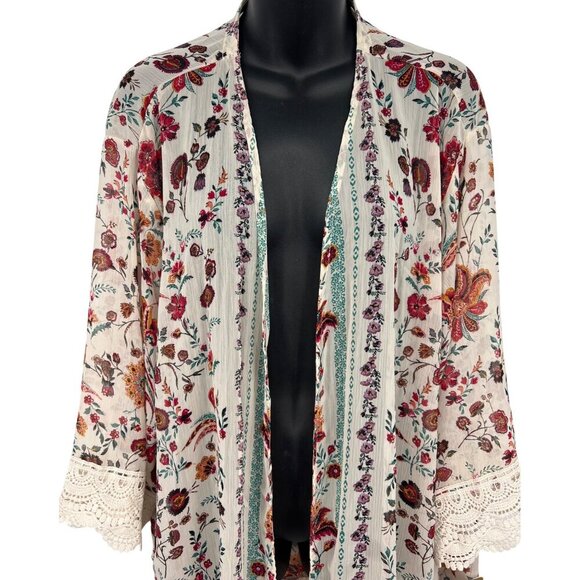 Mason & Belle Women Plus Size 3X Floral Open Front Kimono Cardigan Lace Trim New - Picture 2 of 10